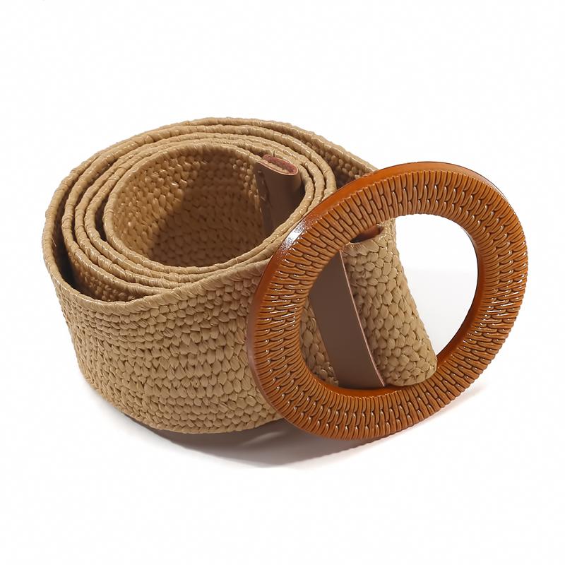 Round Buckle Elastic Braided Belt Women Bohemian Dress Waistband Clothes Decoration Belt