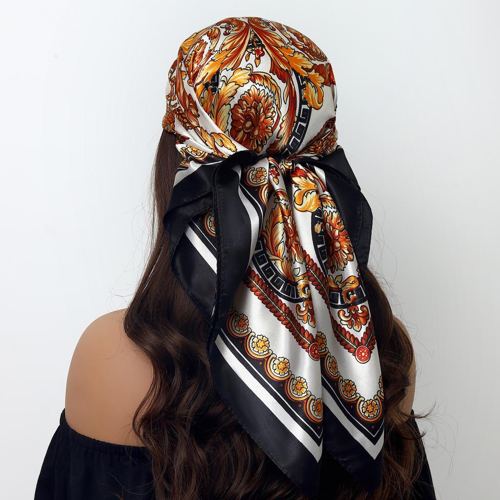 Fashion Square Silk Scarf Women Headband 90*90cm Print Neck Scarfs Office Hair Band Hand Kerchief Female Bandana Headwear