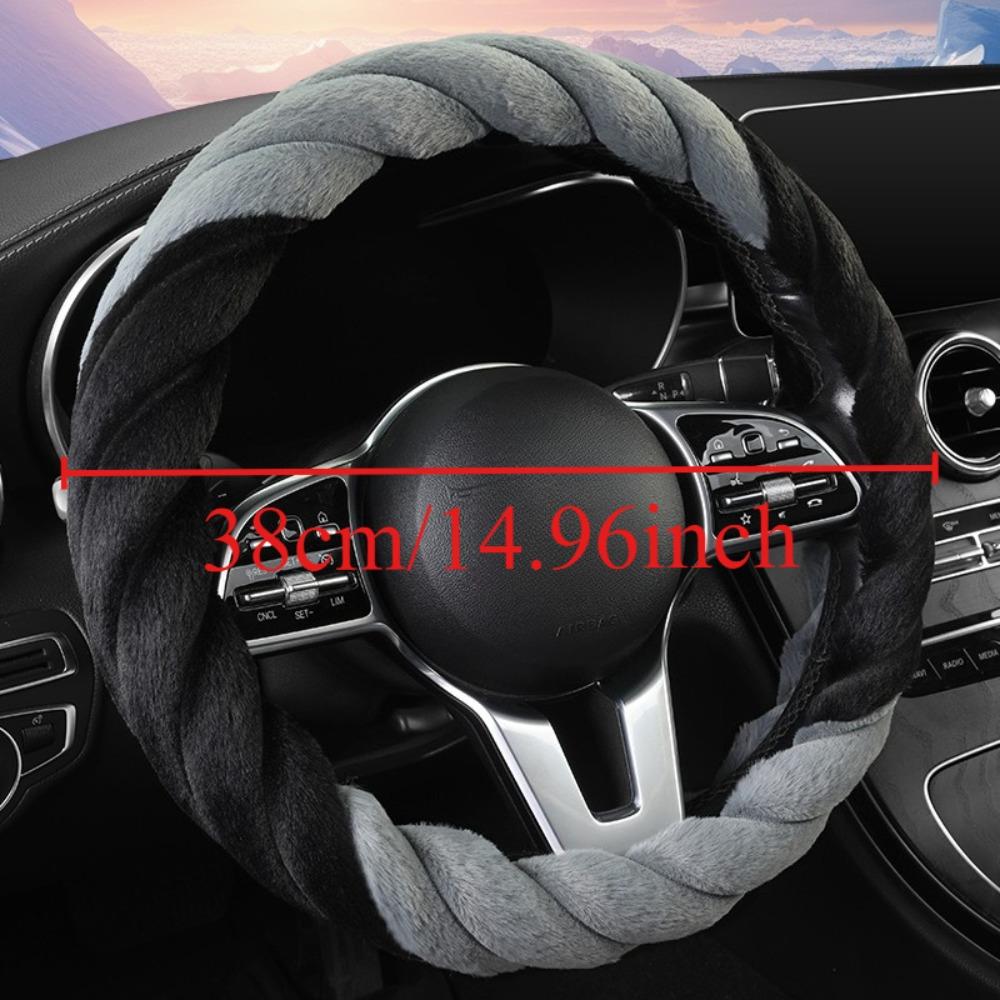 Car Steering Wheel Cover, D-Shaped, O-Shaped, Comfortable Winter Steering Wheel Cover - Fits 15.0inch, Anti-Slip Grip, Soft and Warm,