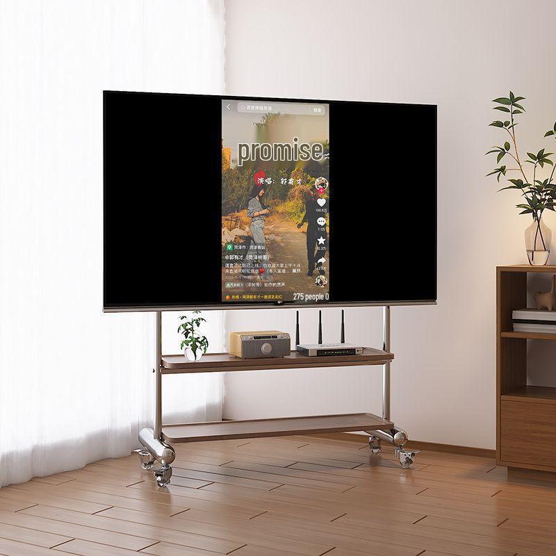 Stainless Steel Mobile TV Stand with Wheels for 43-75 Inch Screens, Ideal for Small Apartments, Bedrooms, and Living Rooms.