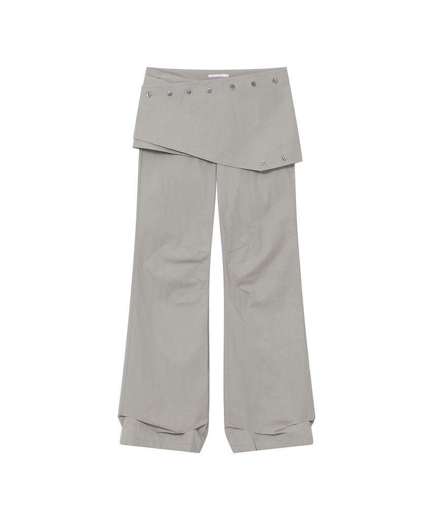 MISEKI SEOUL Layered Button Wrap Skirt Pants Set Gray
