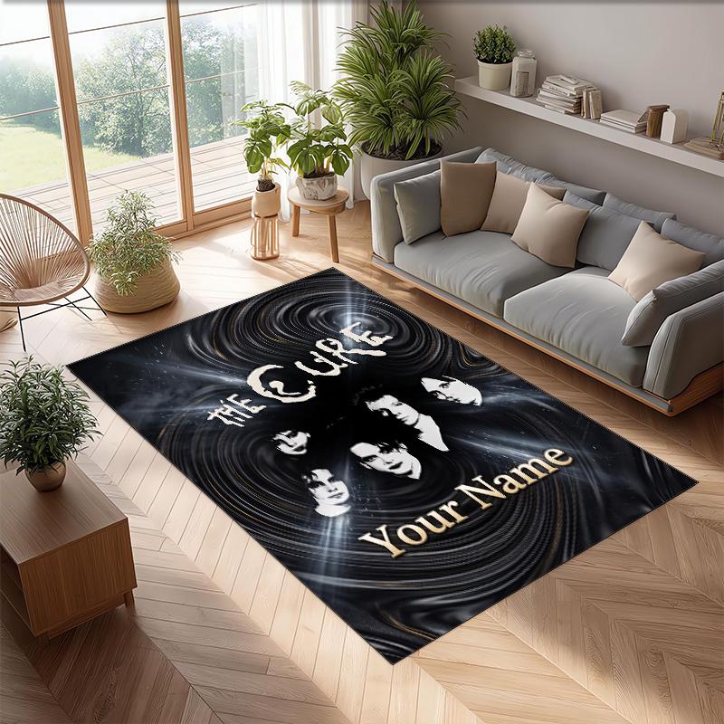 The Cure Crystal Velvet Rug, Custom Name Text Personalized Non‑Slip Floor Mat for Home Decor Gift
