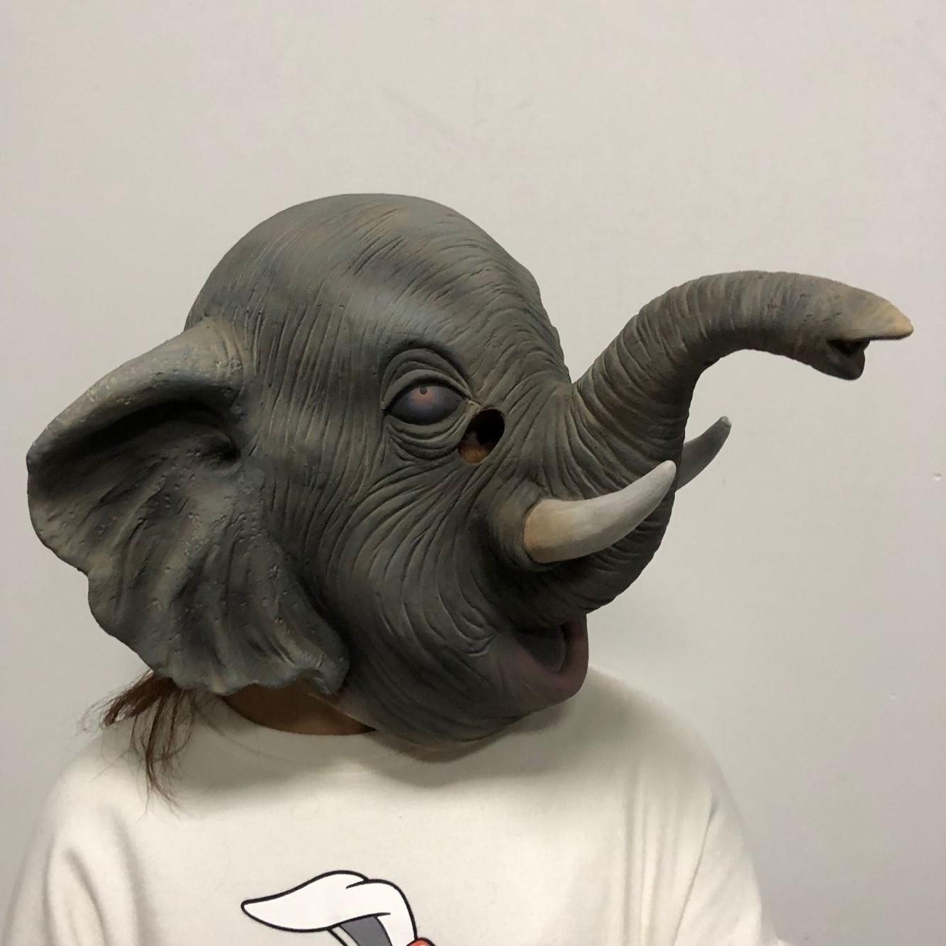 Elephant head mask, African elephant latex mask One size fits all adults серый