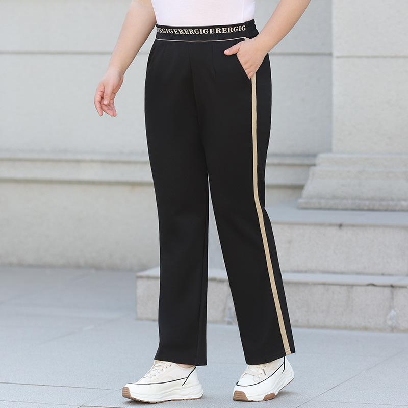 Sportovní kalhoty s širokými nohavicemi na jaro a léto Volné s vysokým pasem Zavinovací kalhoty velkých velikostí pro zeštíhlení Ležérní kalhoty s rovnými nohavicemi