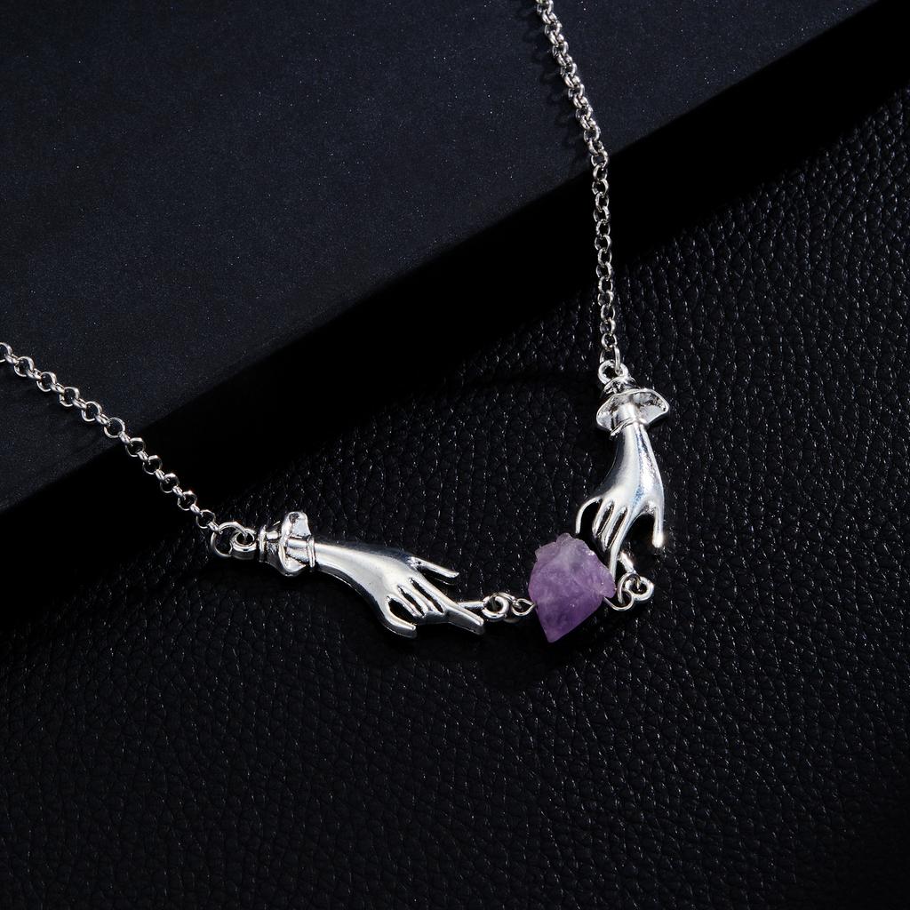 Retro Magic Hand Irregular Purple Crystal Necklace for Women Mystic Witch Holiday Party Zircon Gift Accessories Girls Necklace
