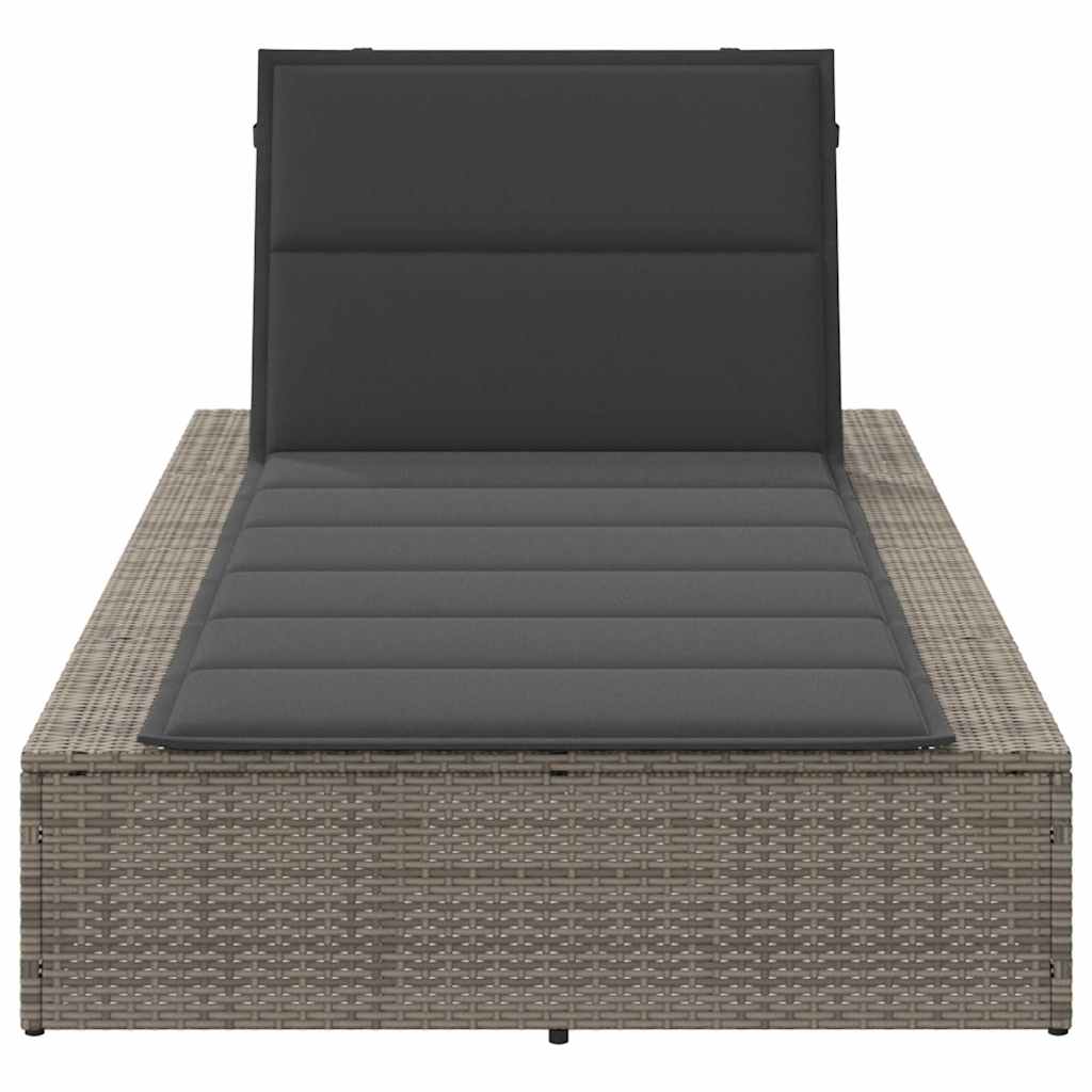 Sonnenliege mit Schwimmkissen Grau Poly-Rattan