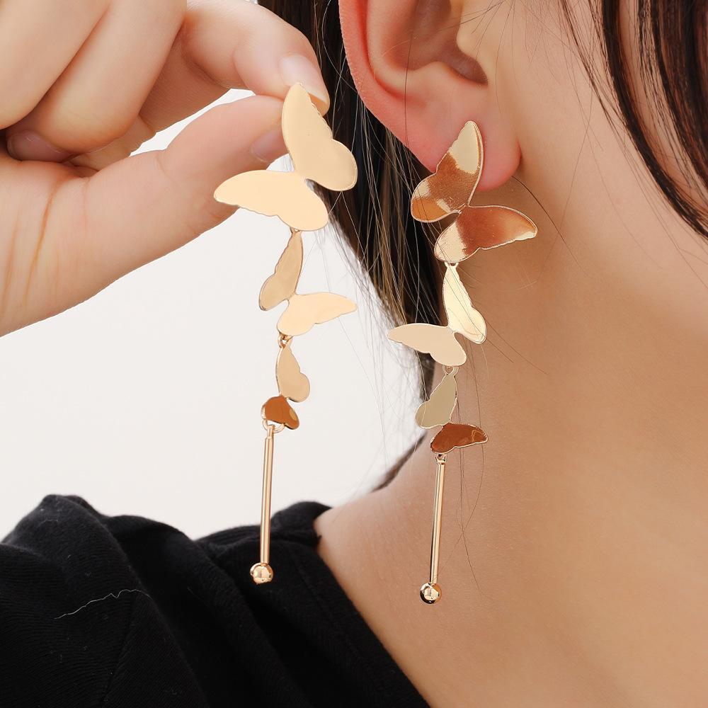 Niche Temperament Butterfly Fringed Earrings For Women, Simple Metal Style Long Exquisite Butterfly Earrings, Earrings For Women