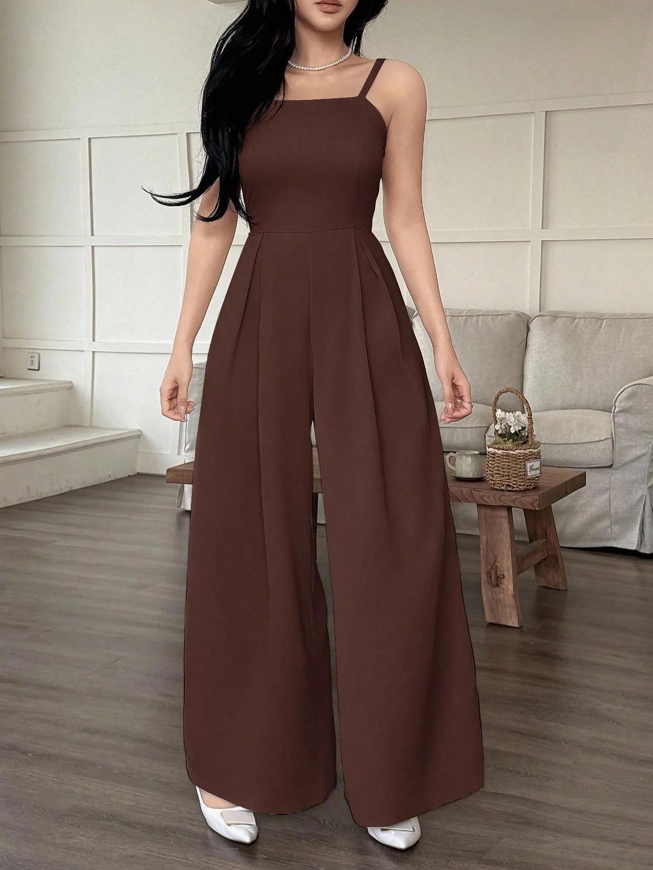 Chic Summer Strappy Jumpsuit: Sporty European & American Style for Women S [85-100] каштановый