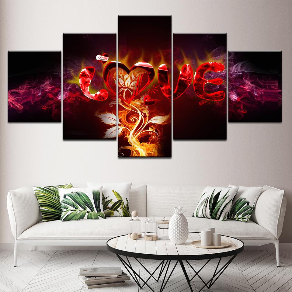 

Canvas Painting fiery love and flowers smoke 5 Pieces Wall Art Painting Modular Wallpapers Poster Print living room Home Decor 20x35 20x45 20x55cm