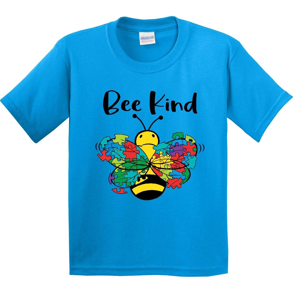 Inktastic Autism Awareness Bee Kind Youth kids boys T-Shirt Month Support Puzzle Piece Be 100