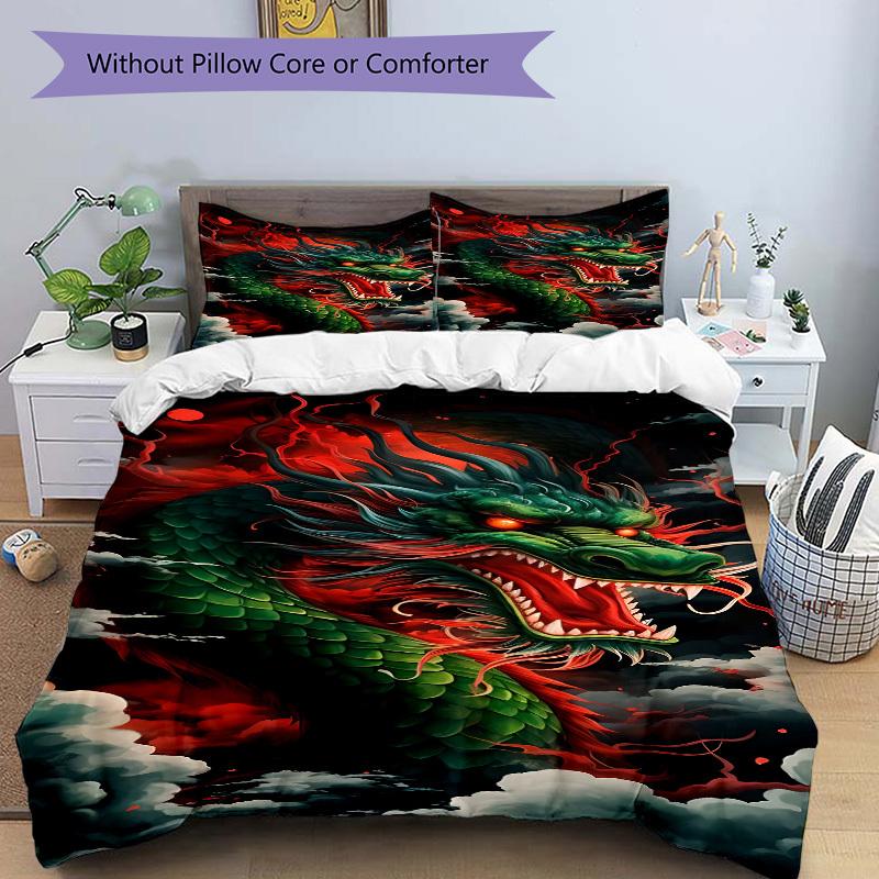 3pcs Dragon Fantasy Bedding Set, Includes Without Pillow Inserts, Soft Comfortable Bedding Set,All-Season Use a0924067