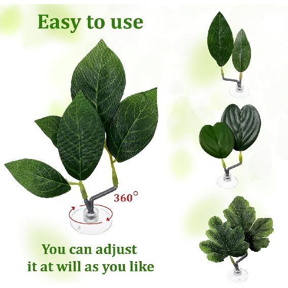 KALIONE 4 Pcs Fish Leaf Pad - 4 Styles Betta Leaf Hammocks with Suction Cup, Fish Tank Accessories Aquarium Décor for Simulating Natural Habitats