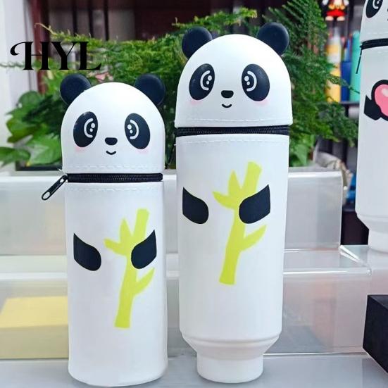 Rotating Pen Holder Pencil Case Desktop Stand Up Cartoon Animal Design School Pouch Silicone Storage Bag for Home Office Supplies Retractable