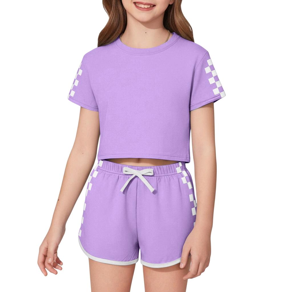 Kinder Freizeit Gestreiftes Kurzarm Rundhals T-Shirt und Shorts Set