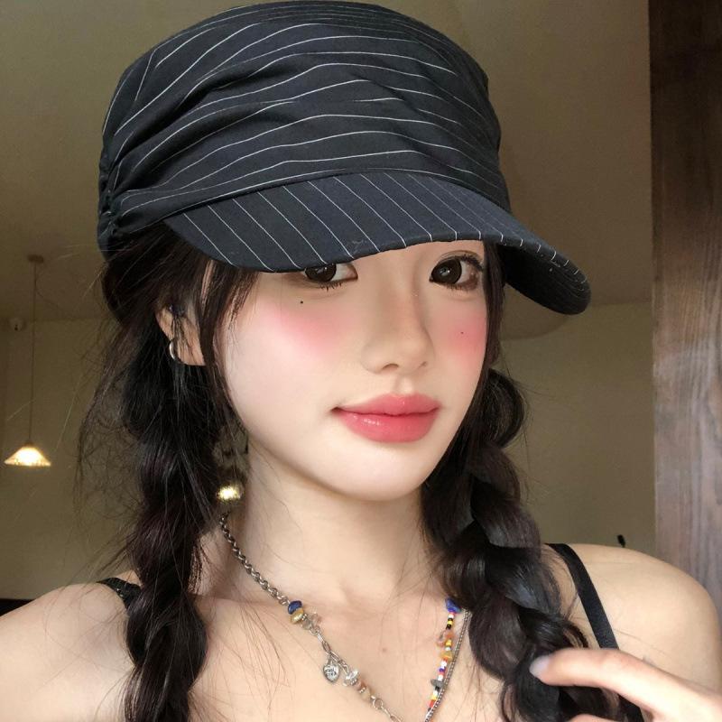 Equestrian Hat Striped Black And White Cap Women'S Summer Face Small Versatile Sun Hat Women'S Japanese
