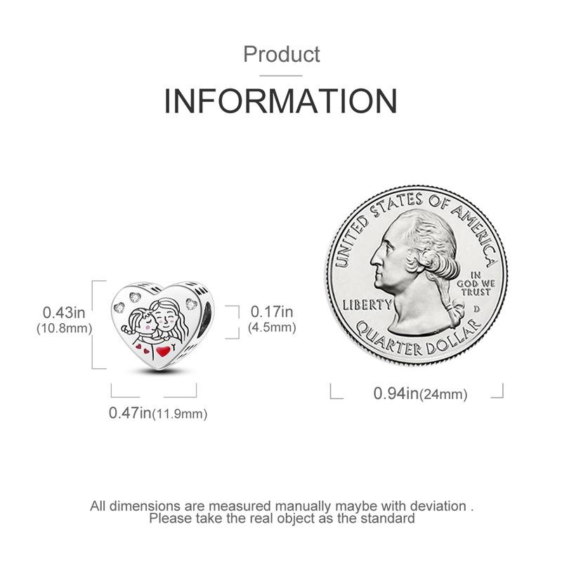 Original Charms Copper Great Motherly Love Heart-Shaped Beads Fit Charms Plata Bracelets For Women Jewelry Making Gifts