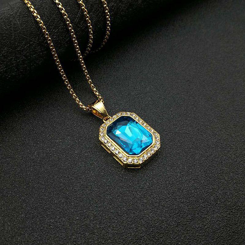 Hip Hop Stainless Steel Pendant Gold Color Rhinestone Rhinestone Necklace Drop Shipping