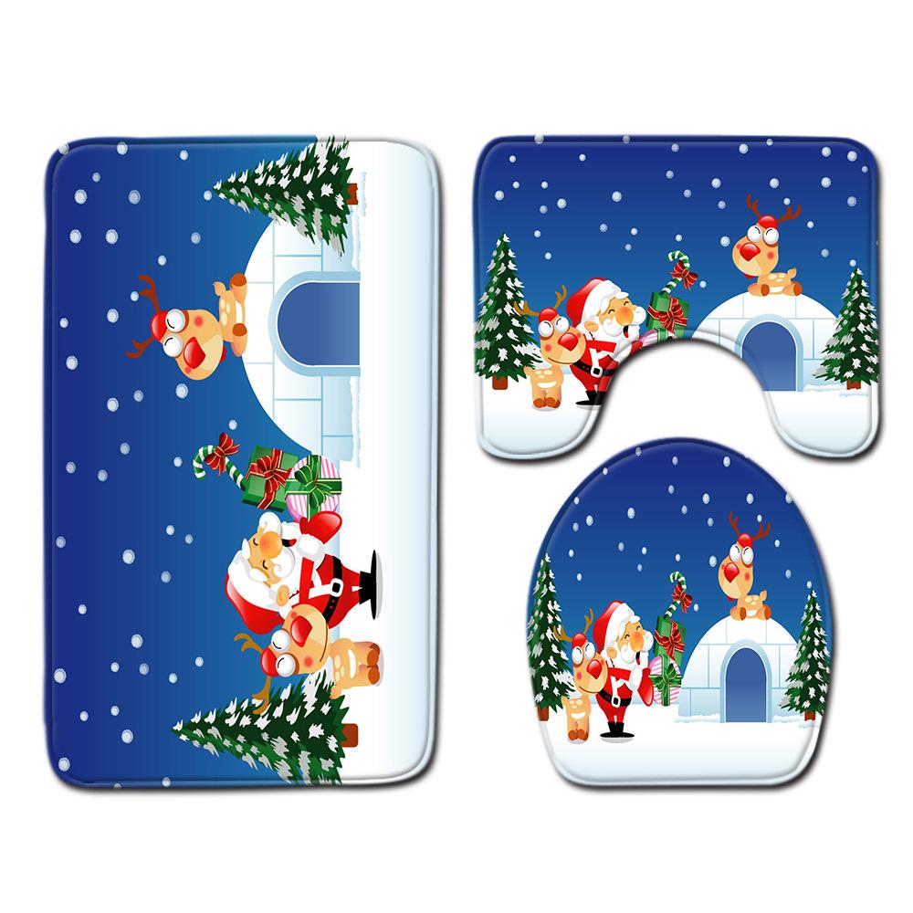 Christmas Bathroom Floor Mat Toilet Three-Piece Set