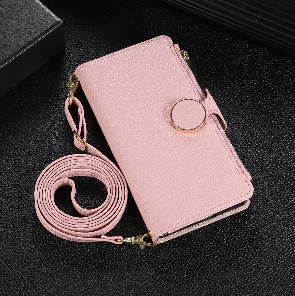 Custodia a Tracolla per Samsung Galaxy S25 Ultra Edge S24 Plus S23 FE S22 S21 S20 Note20 A56 A36 Fibbia Circolare Portafoglio Portacarte in Pelle