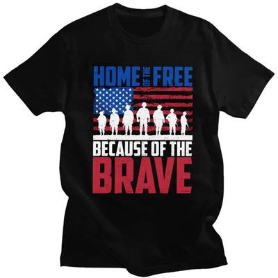 Custom Home Of The Free Because Of The Brave T Shirt Men Short Sleeves 100% Cotton T-shirt Leisure Veteran Patriotic Tees