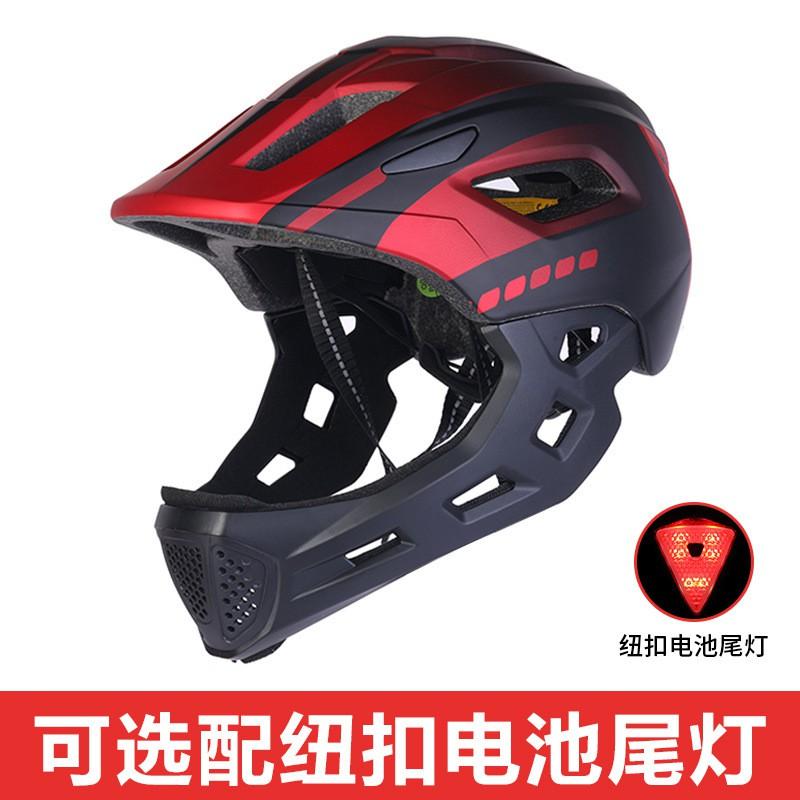 Kids Cycling Helmet Full Coverage Safety Gear Scooter Bike Skateboard Balance Protection Black-Red with Tail Light