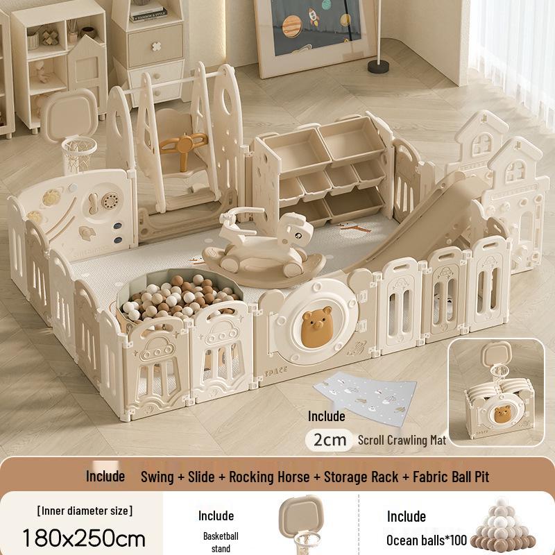 Compact Foldable Baby Playpen & Safety Fence with Integrated Crawling Mat for Indoor Use
