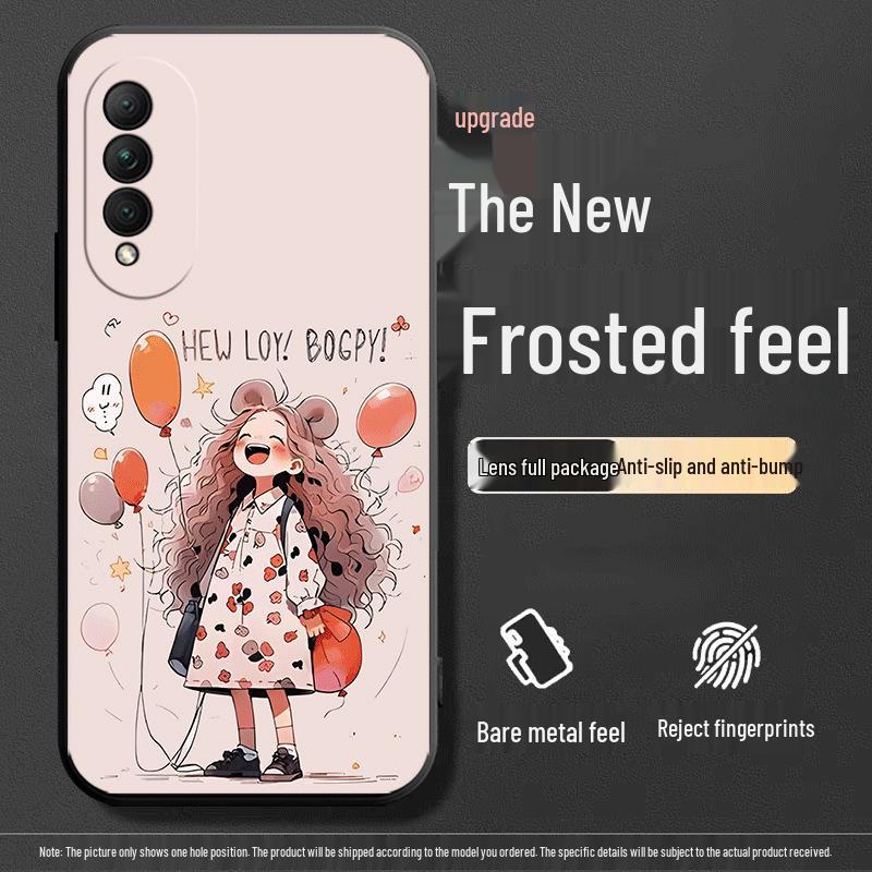 Black Cartoon Chinese Style Silicone Honor X20se Phone Case with Tempered Glass Protector