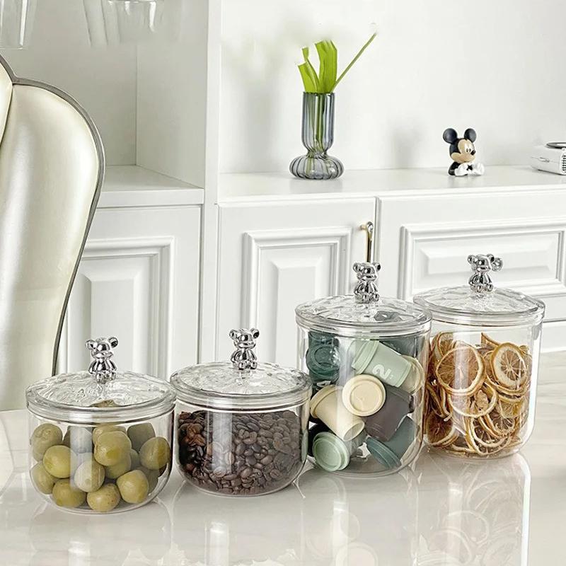 Cute Bear Food Container Kitchen Grains Storage Jar Tea Coffee Beans Airtight Jar Candy Nuts Storage Box Tea Spices Bottles