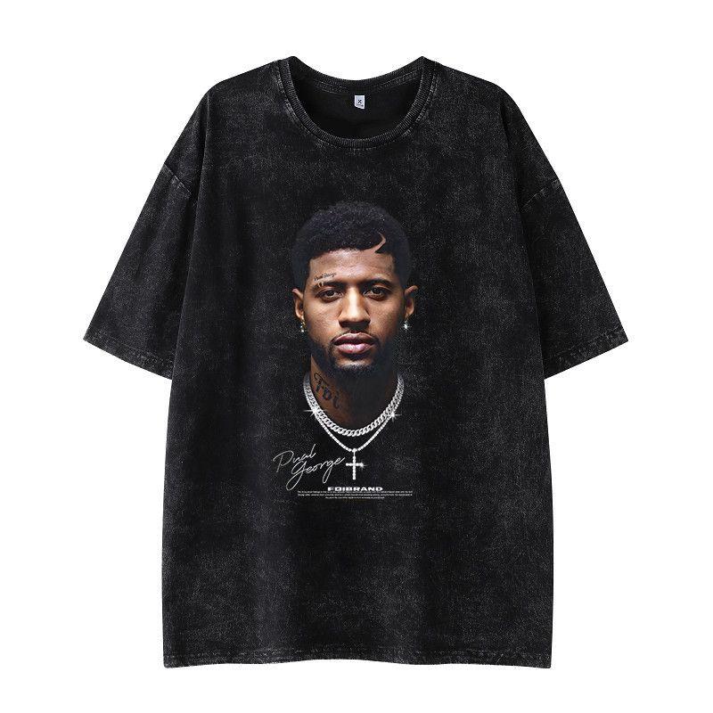 Amerikanisches Basketball Retro Ödland Feng Shui Washed T-Shirt Sternenprint Herren und Damen Mode Lässig Sport Gestapelte Oberteile Ins Trend