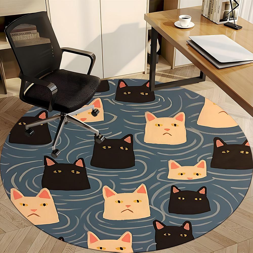 1pc Cat Water Office Round Area Rug, Under Office Chairs Bedroom Living Room Home Decor, Room Deco