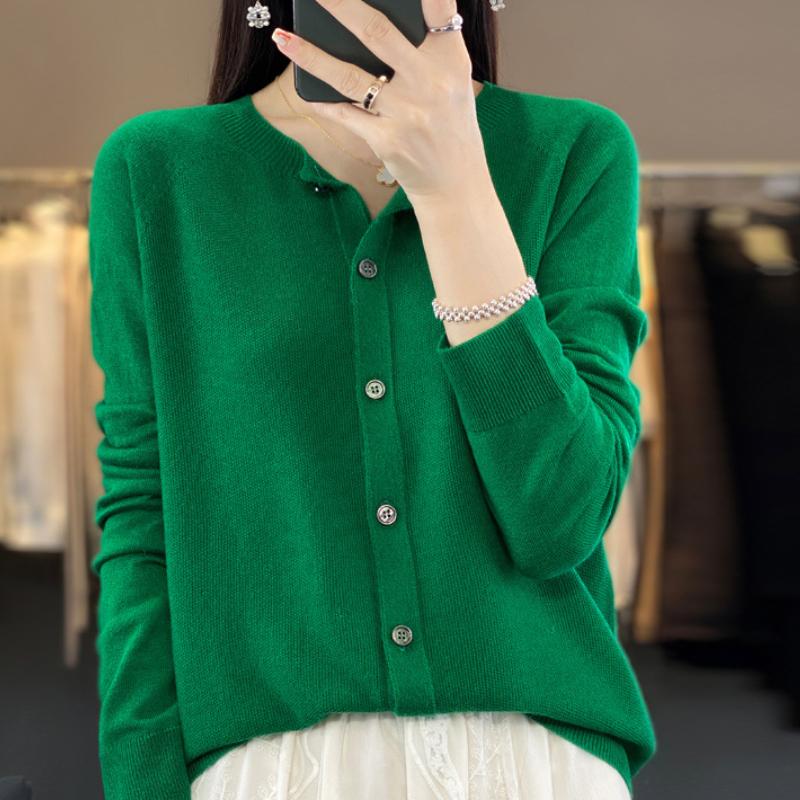 Women's New Wool Knitted Cardigan for Summer Round Neck Osmanthus Needle Exterior Sun Protection Loose Simple Versatile Top