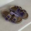 Sheepskin Version~ Korean Suede Belt Buckle Round Head Open-toed Birkenstocks Sandals Women's Summer Thick-soled Cool Slippers