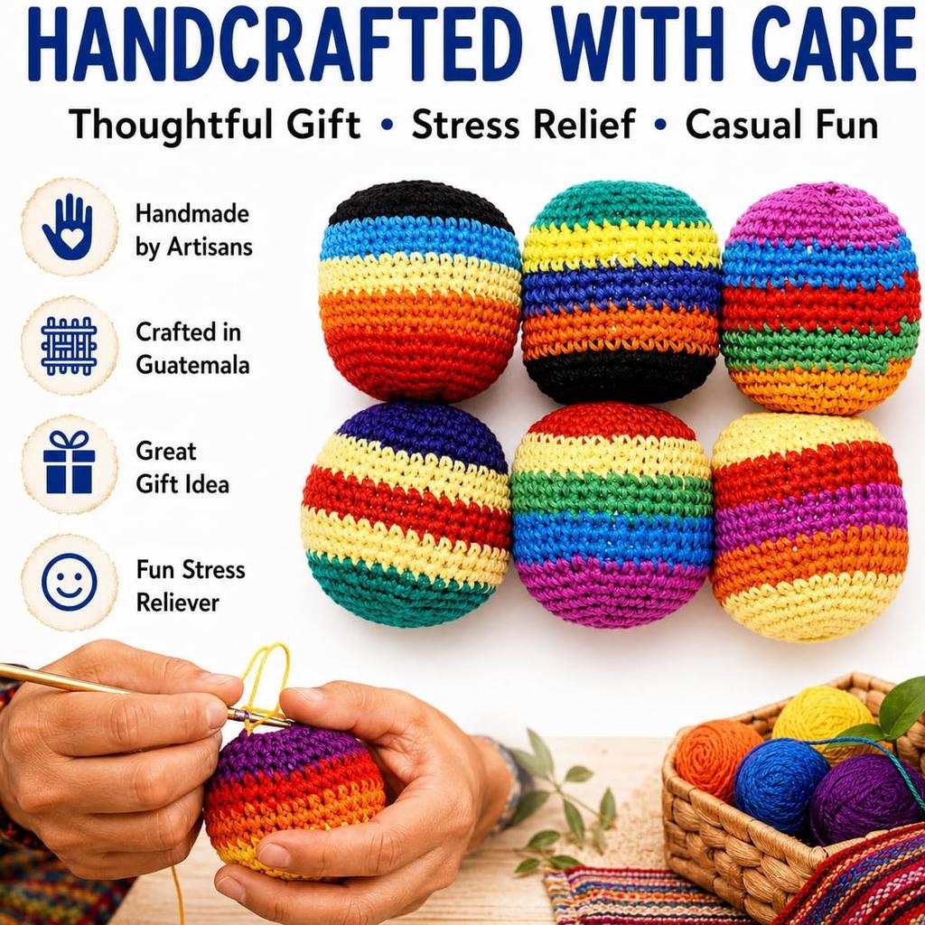 Hand-Made Knitted Footbag Sack Assorted Foot Bag Crochet Hacky Juggling Ball for Adults Multicolored Geometric Pattern