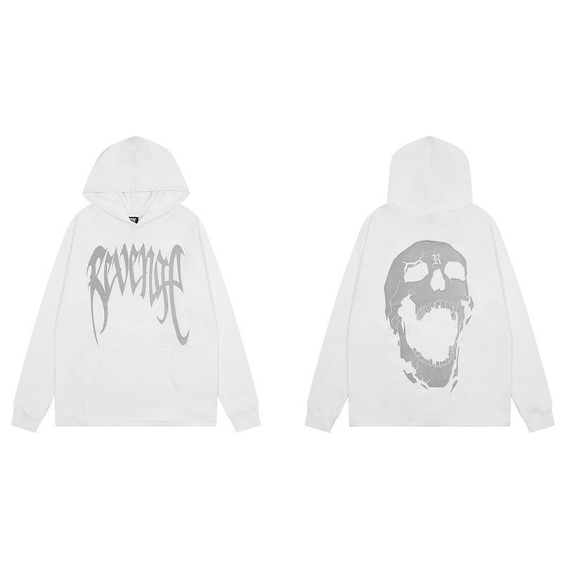 Mens Oversized Hoodie With Embroidered Skull Spine Design Streetwear Casual Pullover Cotton Blend Loose Fit