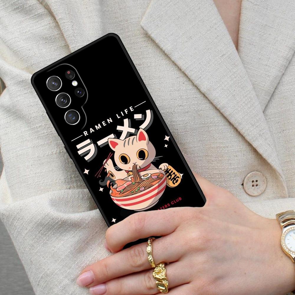 Ramen Cat Japanese Art Cell Phone Case for Samsung Galaxy S26 Ultra S25 S24 S23 S22 S21 S20 Note10 Cover