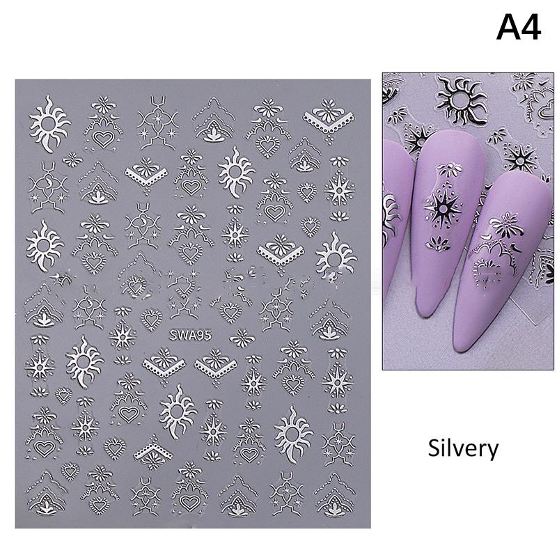 

3D Gold/ Silver Star/Sun/Moon Bronzing Nail Art Sticker Laser Star Moon Styles Nail Decal Gold Silver Self-Adhesive Slider A4