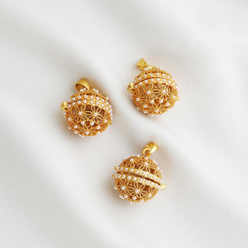 Gold-Plated Hollow Bead Sachet Pendant - Openable Ancient Style DIY Jewelry Ornament