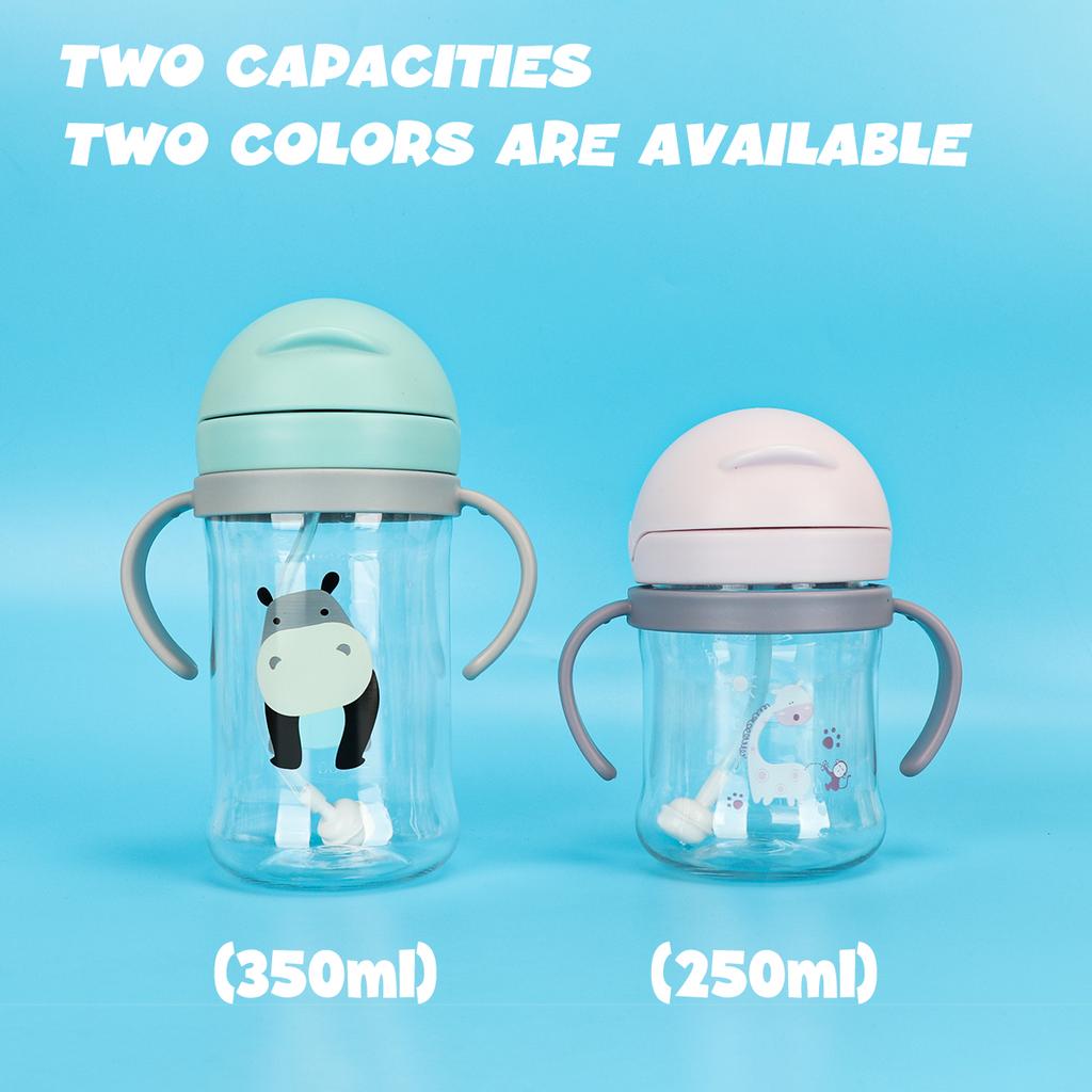 High-Quality Children Water Bottle 250ml/350ml Featuring Straw and Anti Leak Silicone Ball Wide Mouth Baby/Toddler Sippy Cup