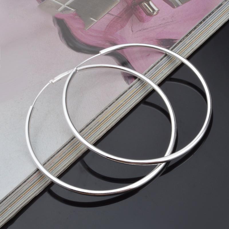 925 Gümüş 30mm 50mm 60mm Pürüzsüz Hoop Küpe Kadın Kızlar Için Charm Takı Hediye