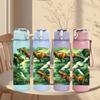 1PC Jungle Dinosaur Group Print 750ml Color Plastic Sports Water Bottle Leakproof Flip Straw Lid Suitable for Sports Office Home Use