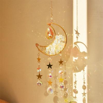 Creative Crystal Sun Catcher Prism Wall Hanging Colorful Moon Catchers Wind Chimes Room Decor