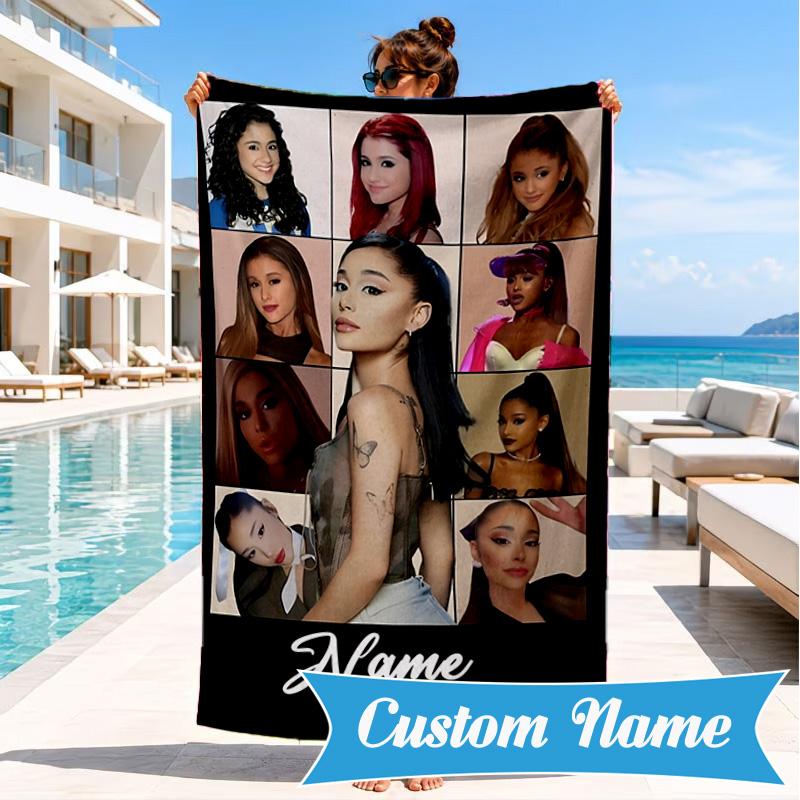 Custom Name Artistic Ariana Heart In Space Adventure Microfiber Beach Towel, Lightweight for Summer Travel, Swimming Pool Fan Gift
