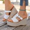 Women's Hollow Out Platform Slides, Buckle Woven Strap Wedge Sandals, Summer Beach Casual Shoes for Women