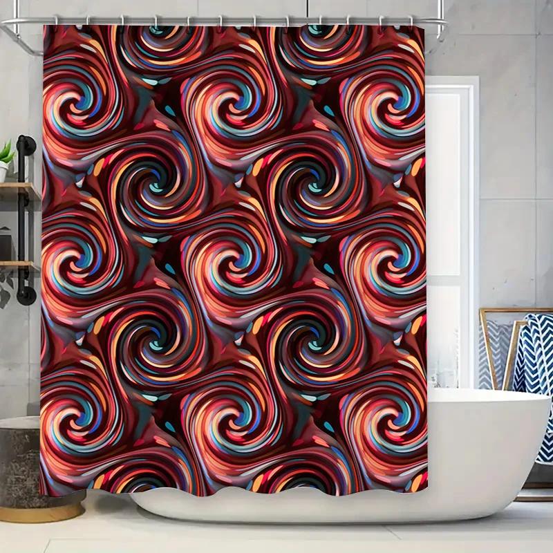 Luxury Bathroom Decorcolorful Swirl Printed Shower Curtain Set For Spa Bathrooms Waterproof, Mold-Resistant Durable Fabric With