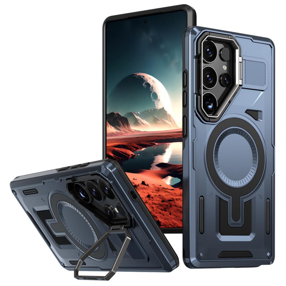 For Samsung Galaxy S25 Ultra Case Compatible with MagSafe Hollow Lens Frame Kickstand PC+TPU Phone Cover