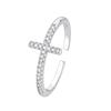 Cross Ring for Women 14k Gold Plated Sideway Cross Adjustable Open Ring Cubic Zirconia Jewelry