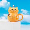 Cute 3D Cat Ceramic Mug with Lid Couple Coffee Milk Tea Water Cup Large Capacity Office Breakfast Cups Household Drinkware