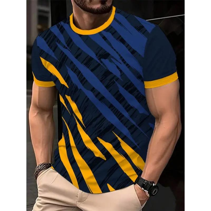 Summer Round Neck 3D Contrast Color Print Top Fashionable Casual Short Sleeved Men's T-shirts