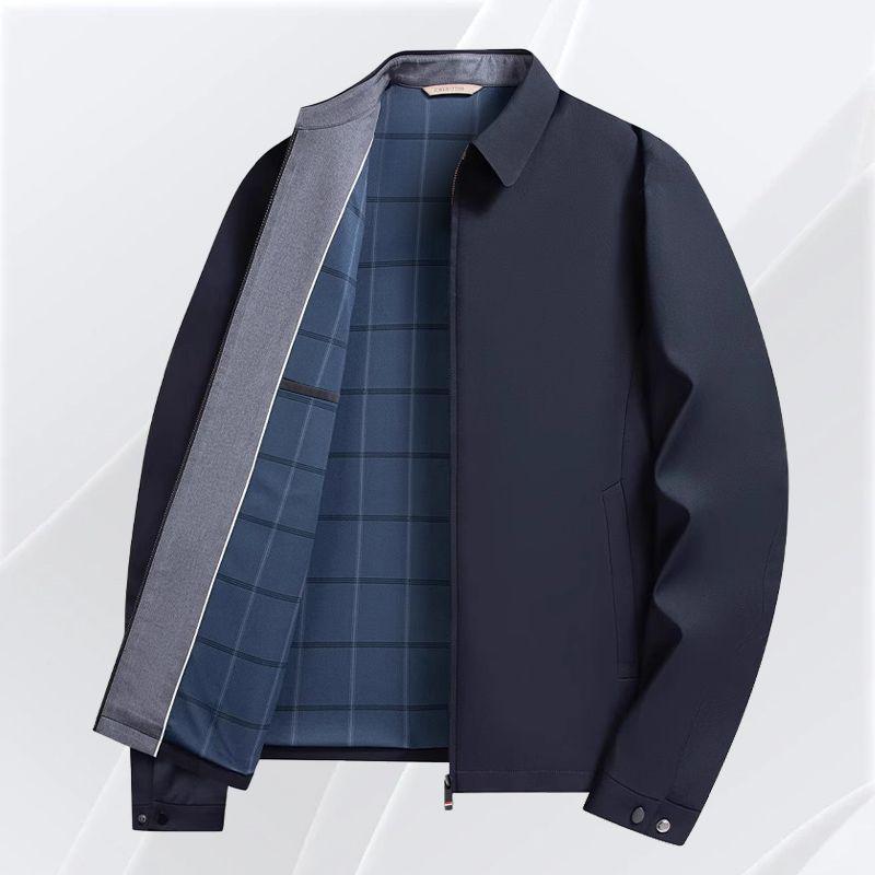Men's Business Casual Stand Collar Windproof Jacket - Non-Iron, Wrinkle-Resistant Autumn Outerwear with Zipper