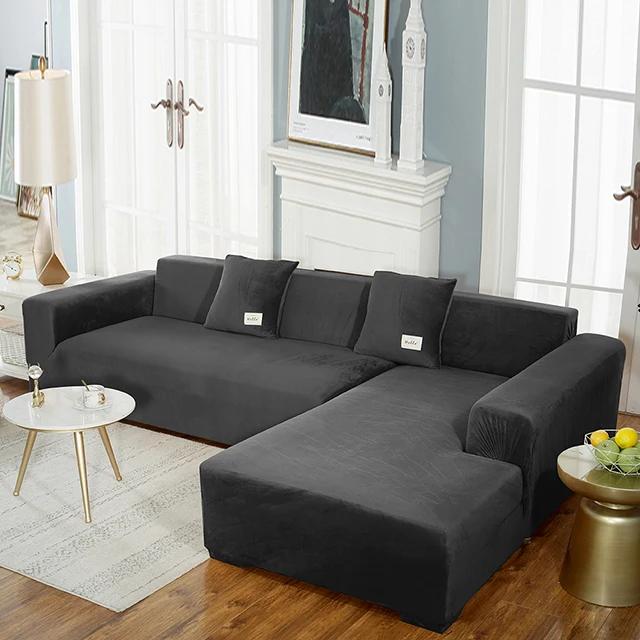 Super Soft Velvet Sofa Cover For Living Room Elastic L Shaped Chaiselongue Corner Couch Slipcover Washable Armchair Sofa Covers